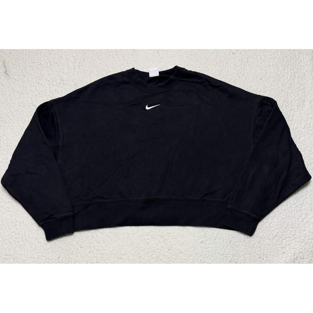 Nike Womens Sweatshirt Pullover Size L Black Cropped Fleece BV4112-010